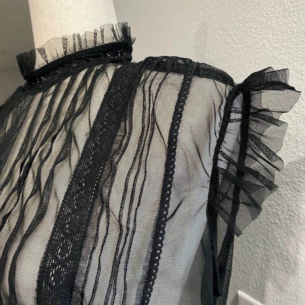 Elegant Black Sheer Striped Women's Top - Picture 2 of 12